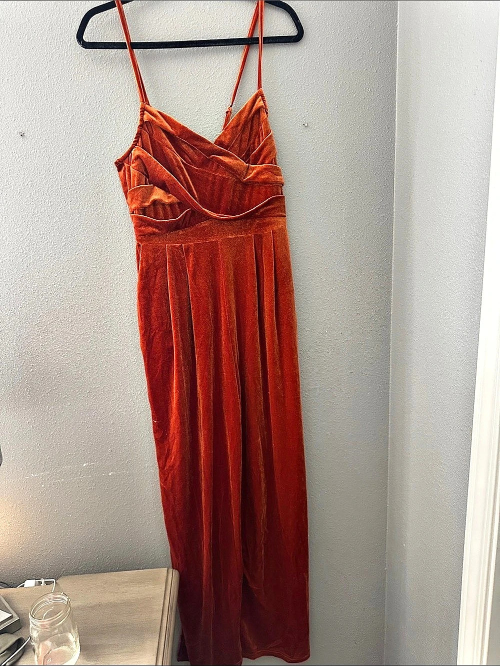 Cider Velvet Retro Solid Jumpsuit Rust Orange XL